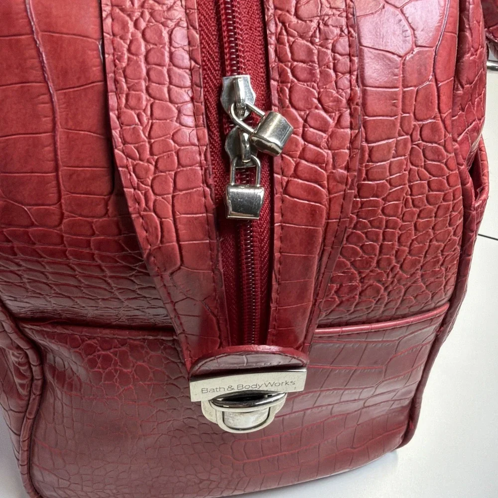 Vintage 90s Bath & Body Works Red Faux Alligator Leather Tote Travel Bag Y2K